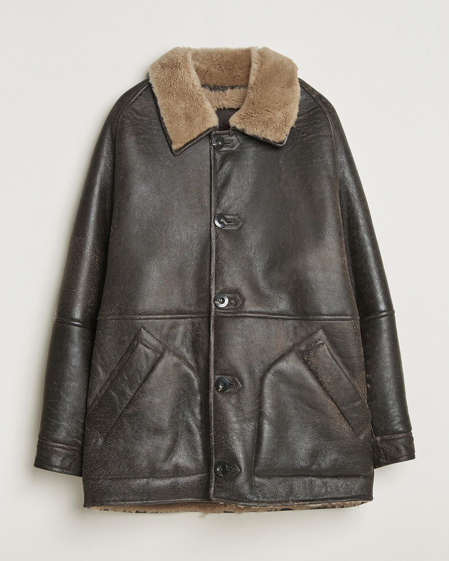 Homme | Manteaux Et Vestes | Gant | Worn In Leather Shearling Jacket Deep Brown