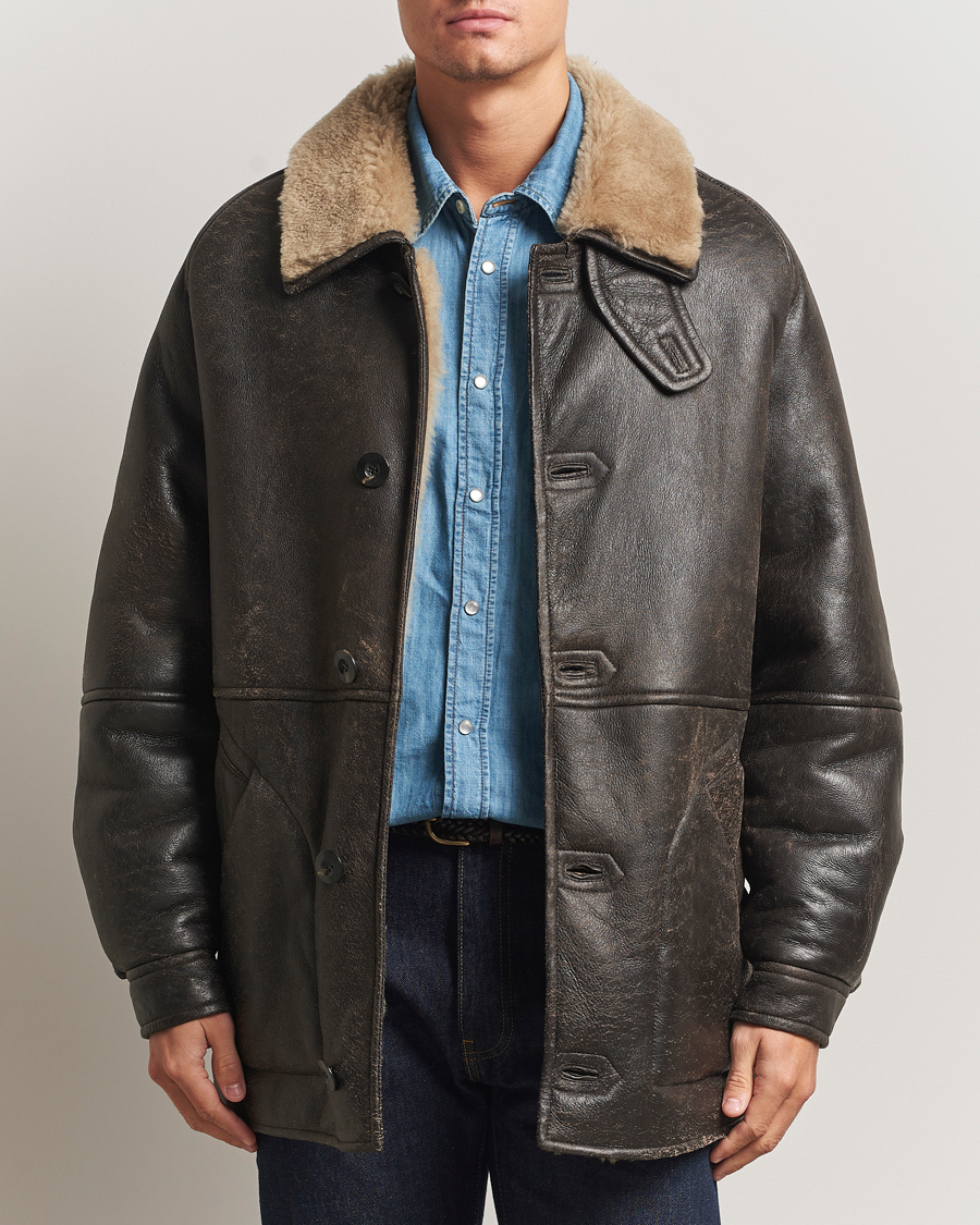 Homme | Manteaux Et Vestes | Gant | Worn In Leather Shearling Jacket Deep Brown