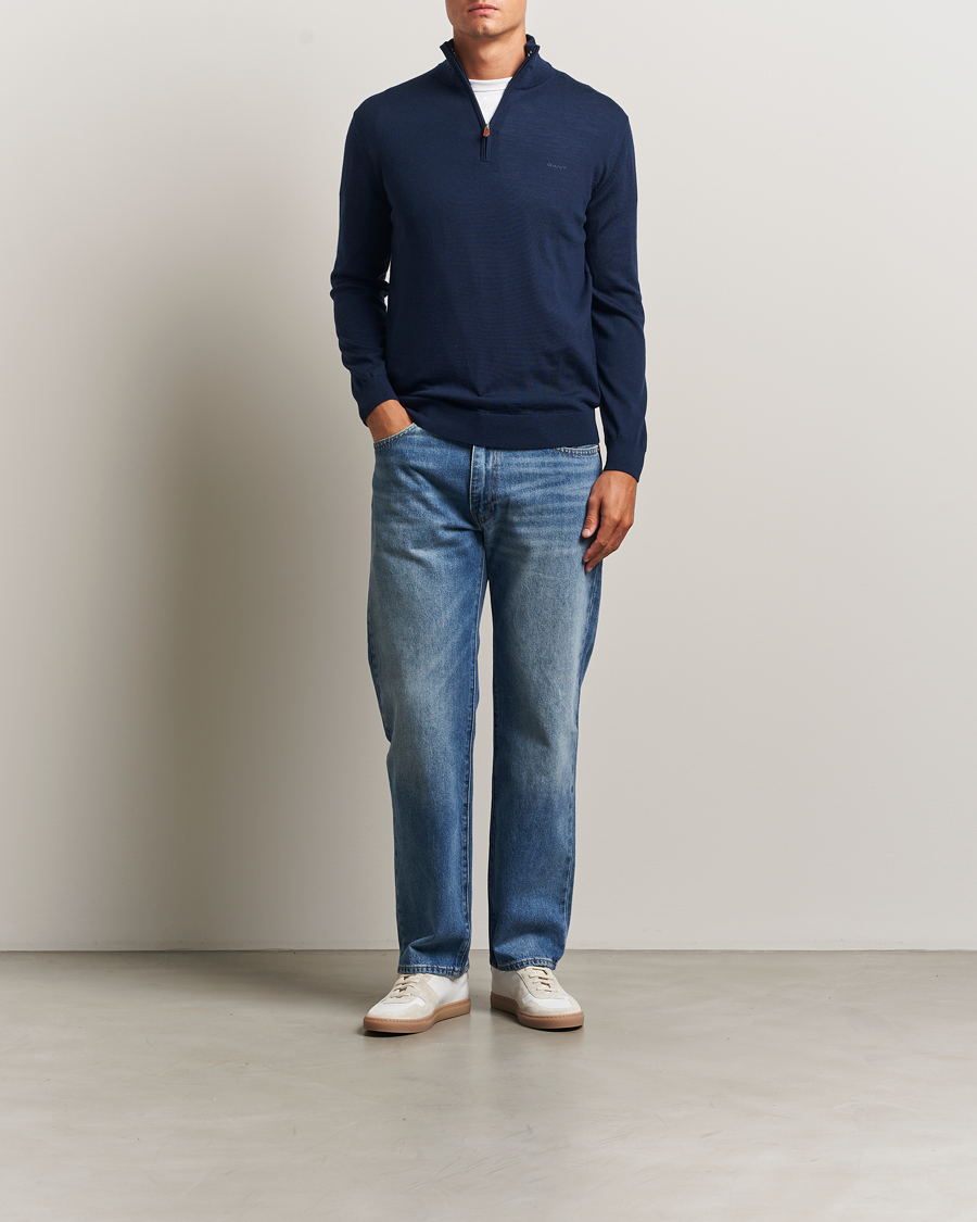 Homme | Pulls Et Tricots | Gant | Extrafine Merino Wool Half Zip Marine