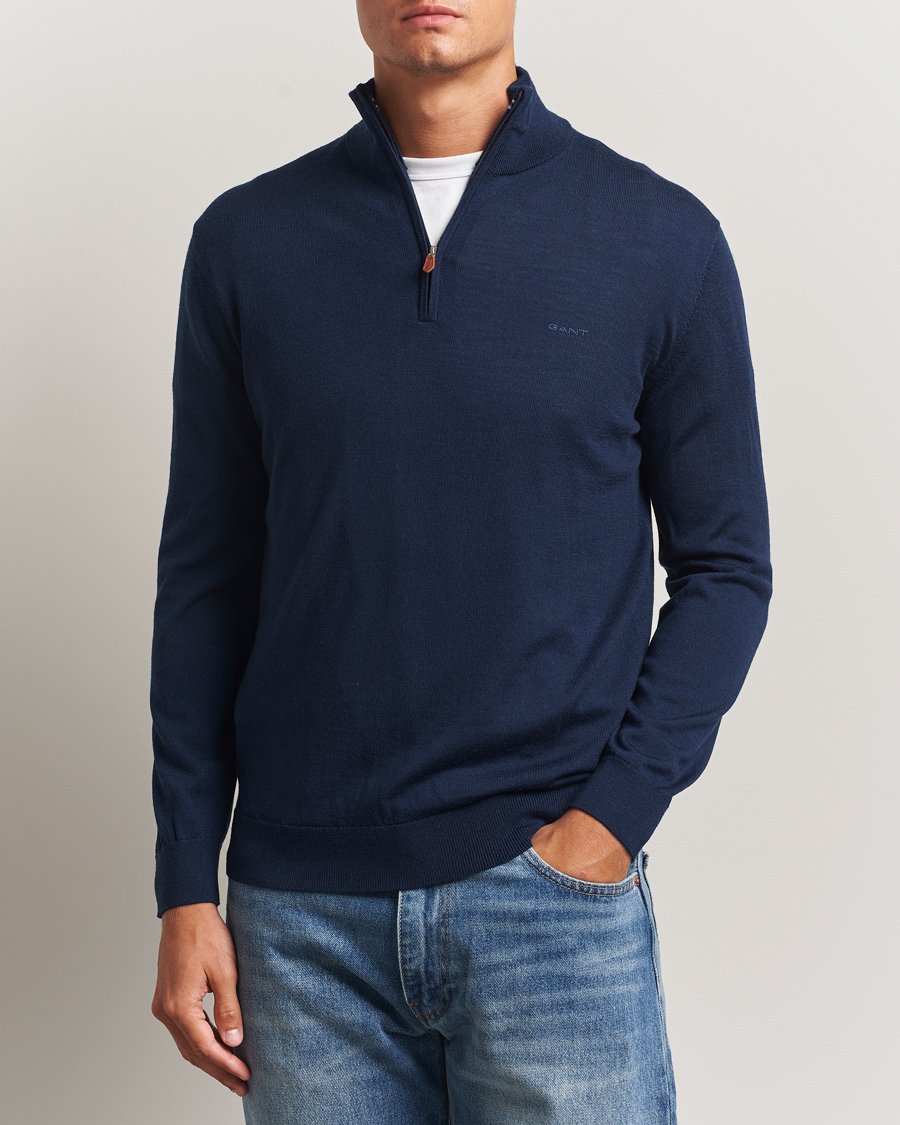 Homme | Pulls Et Tricots | Gant | Extrafine Merino Wool Half Zip Marine