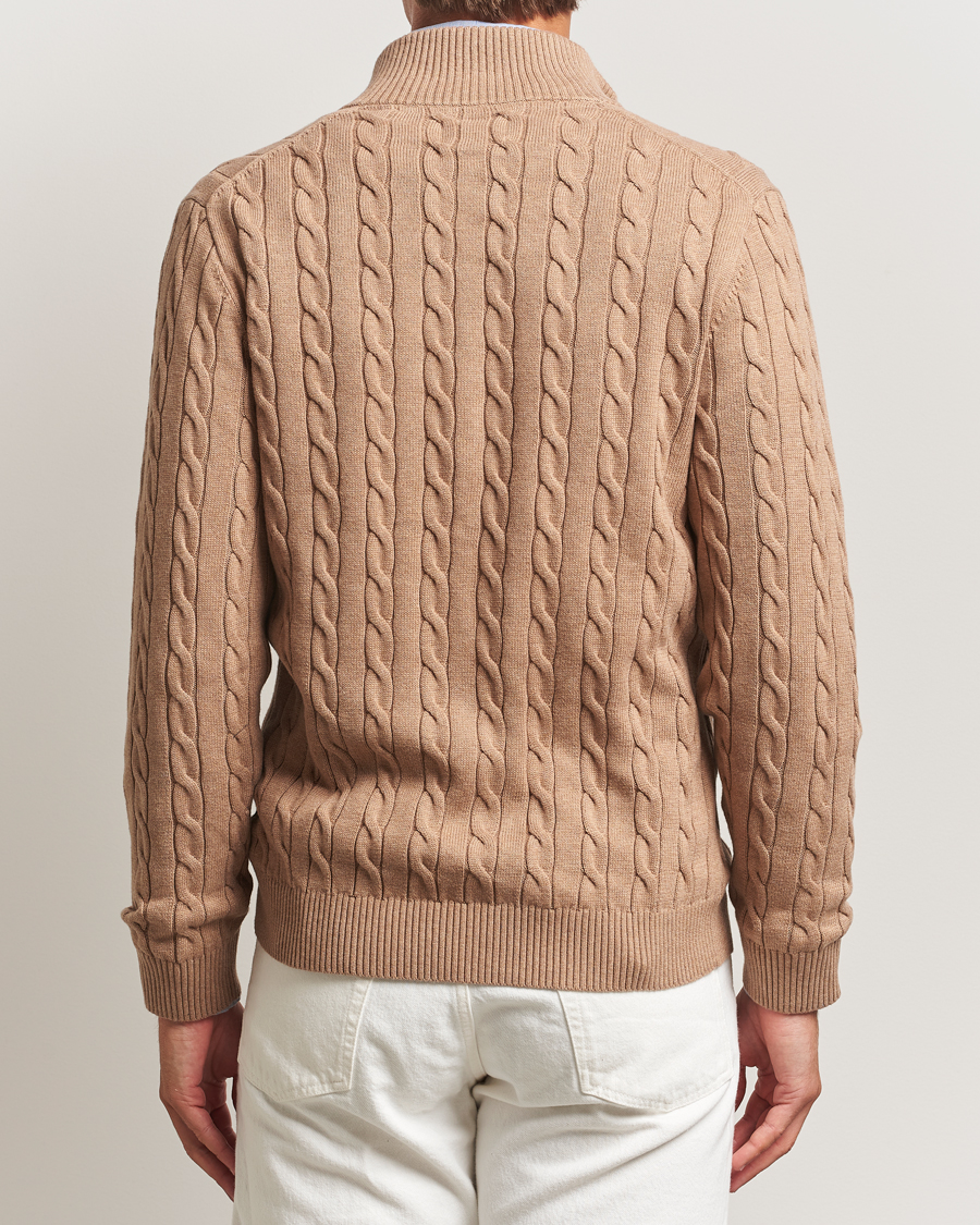 Homme | Pulls Et Tricots | GANT | Cotton Cable Full Zip Dark Sand Melange