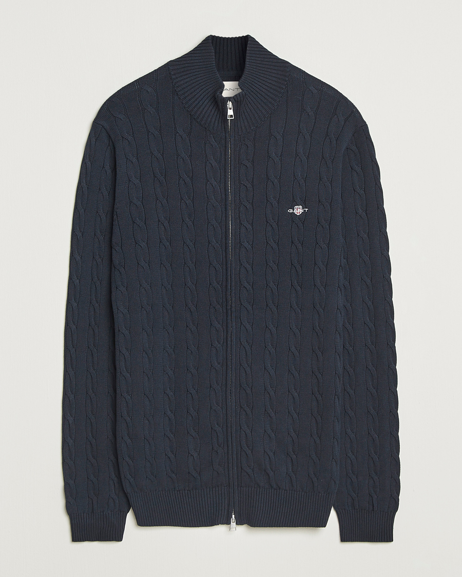 Homme | Pulls Et Tricots | GANT | Cotton Cable Full Zip Evening Blue