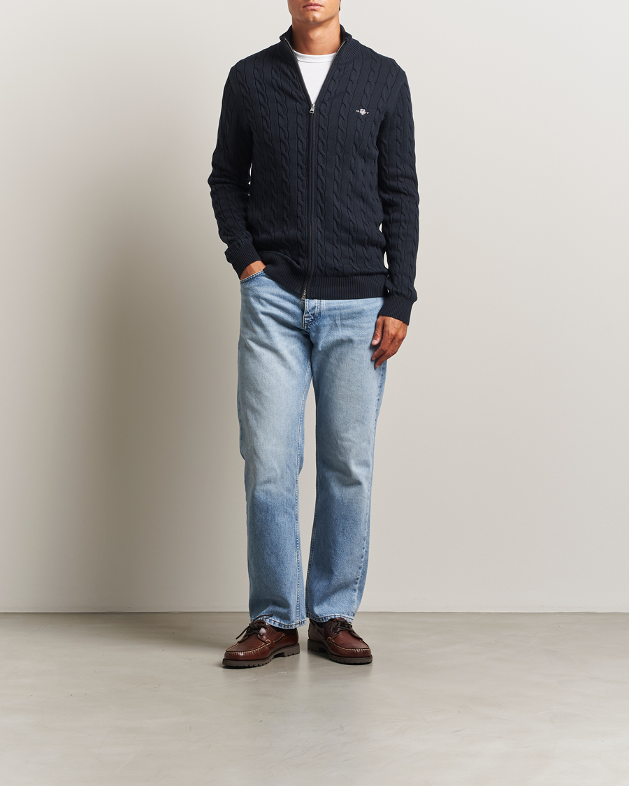 Homme | Pulls Et Tricots | GANT | Cotton Cable Full Zip Evening Blue