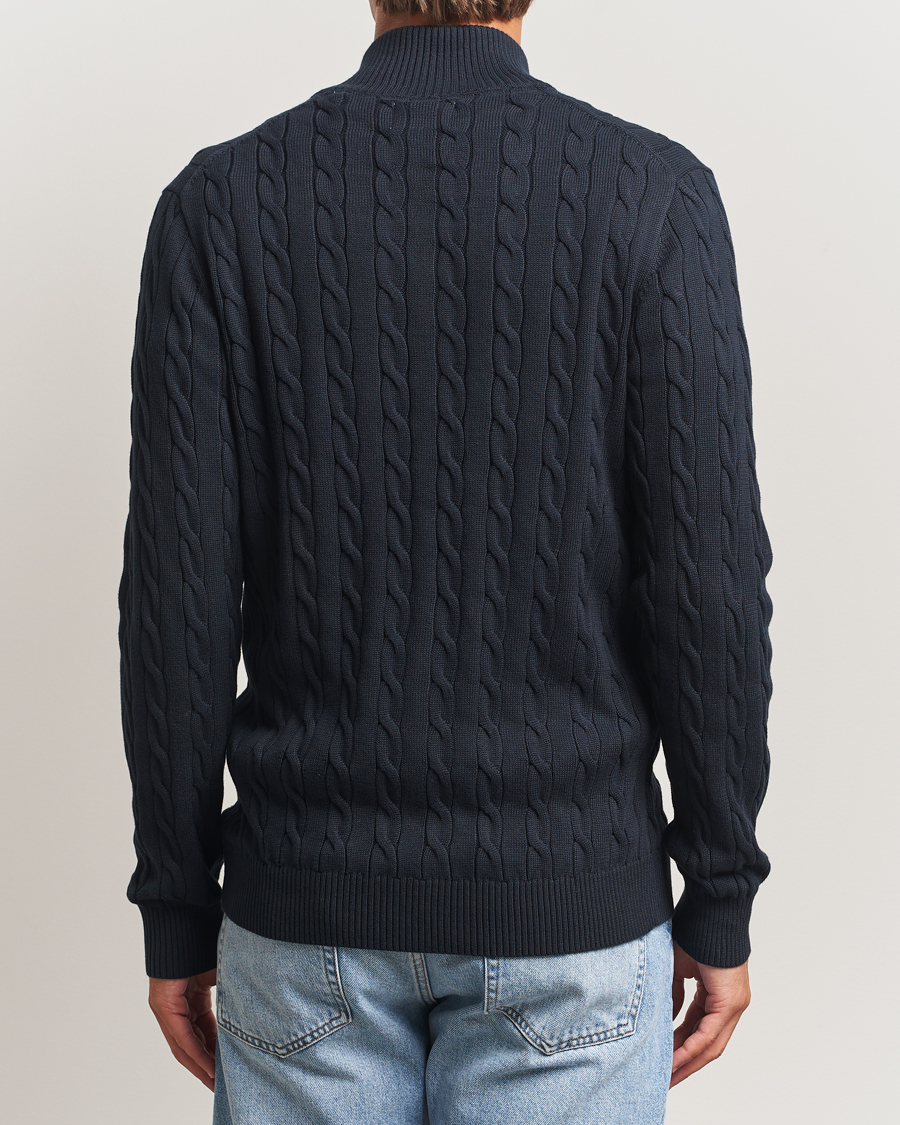Homme | Pulls Et Tricots | GANT | Cotton Cable Full Zip Evening Blue