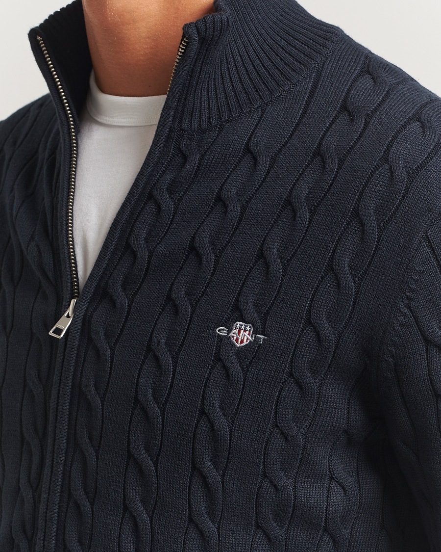 Homme | Pulls Et Tricots | GANT | Cotton Cable Full Zip Evening Blue