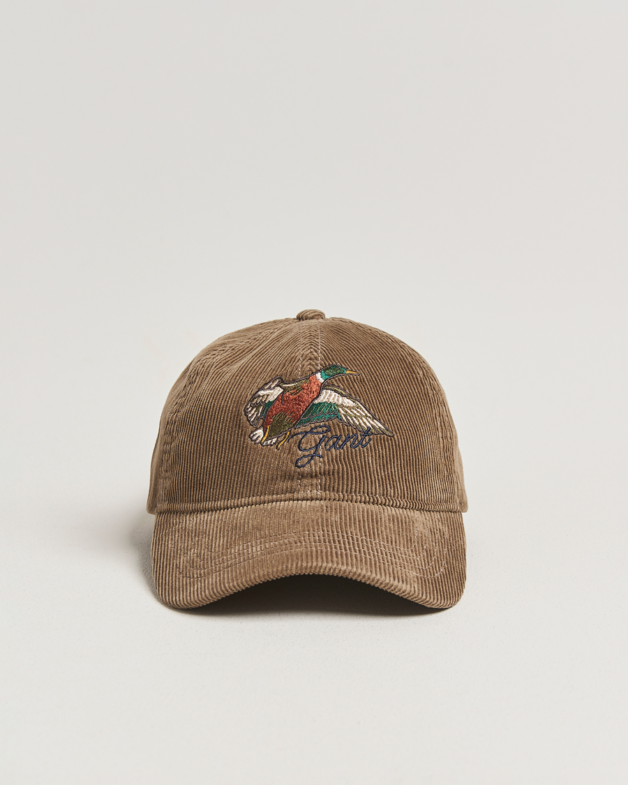 Homme | GANT Graphic Embroidered Washed Cord Cap Taupe Beige | GANT | Graphic Embroidered Washed Cord Cap Taupe Beige
