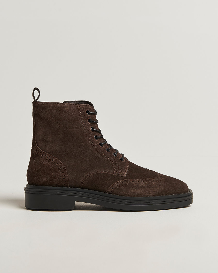 Homme | Bottes | Gant | Boggar Suede Brouge Boot Espresso Brown