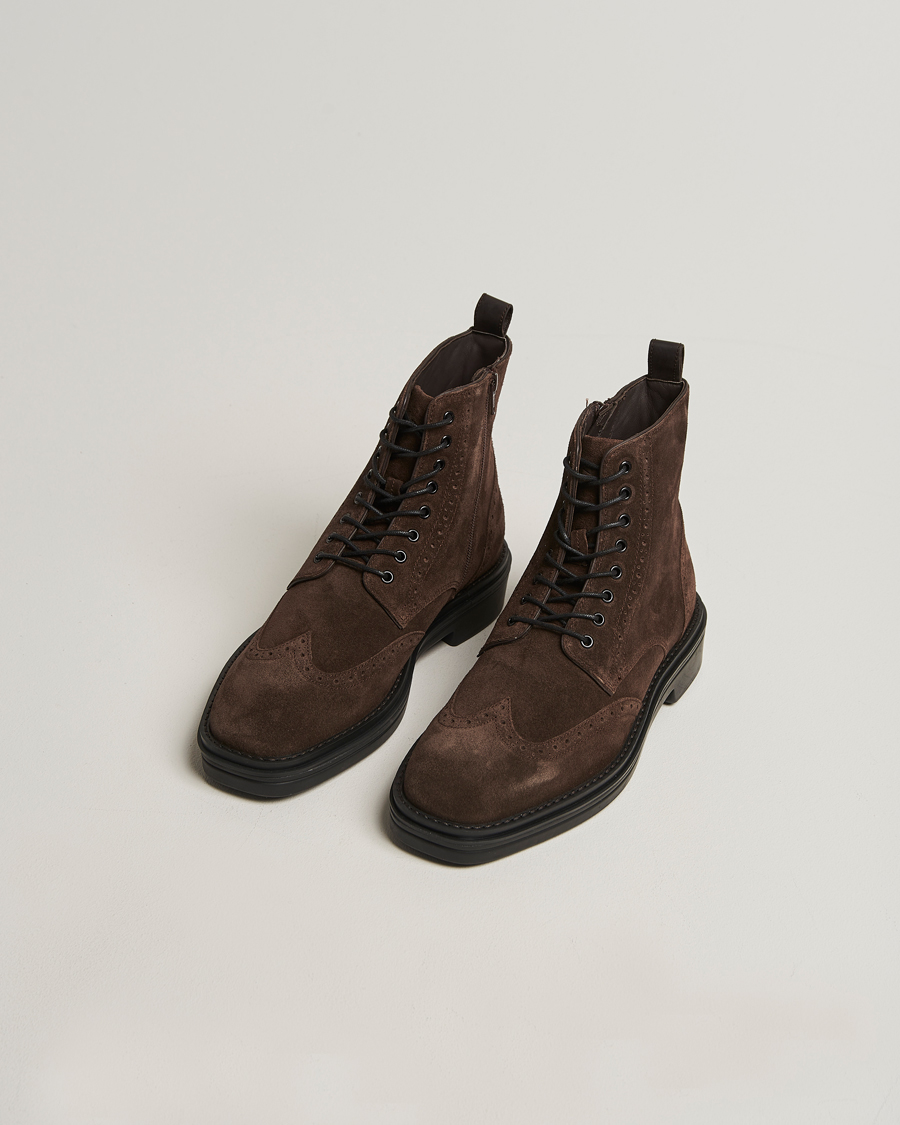 Homme | Bottes | Gant | Boggar Suede Brouge Boot Espresso Brown
