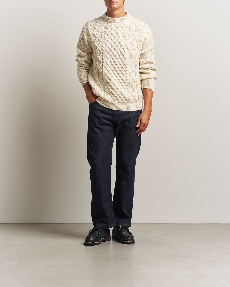 Homme | Pulls Et Tricots | Gloverall | Aran Wool Knitted Sweater Ecru