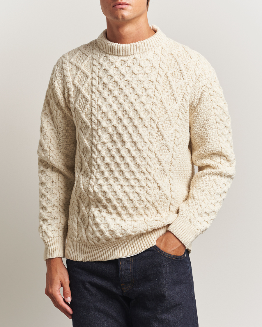 Homme | Pulls Et Tricots | Gloverall | Aran Wool Knitted Sweater Ecru