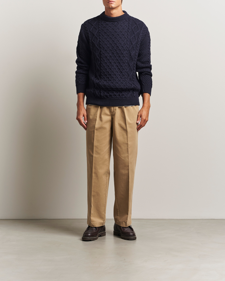 Homme | Pulls Et Tricots | Gloverall | Aran Wool Knitted Sweater Navy