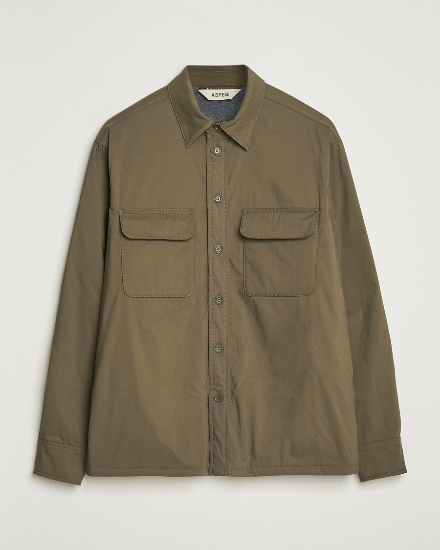 Homme | Manteaux Et Vestes | Aspesi | Lined Nylon Shirt Jacket Olive
