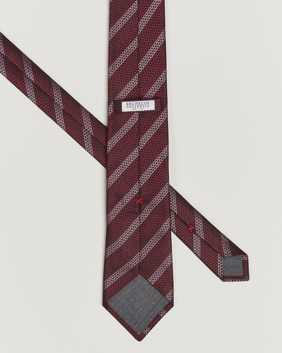 Homme | Brunello Cucinelli Regimental Stripe Silk Tie Amaranto | Brunello Cucinelli | Regimental Stripe Silk Tie Amaranto
