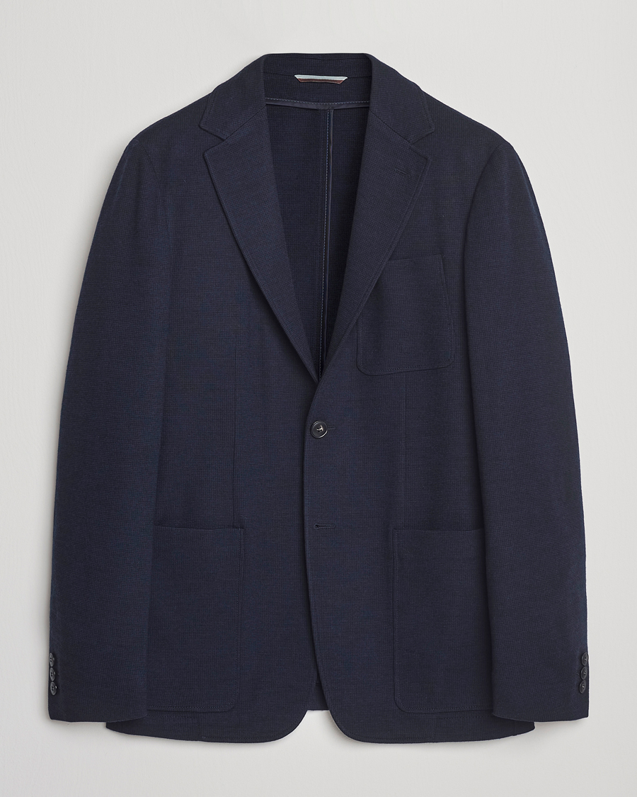 Homme | Blazers | Canali | Wool Houndstooth Jersey Blazer Navy