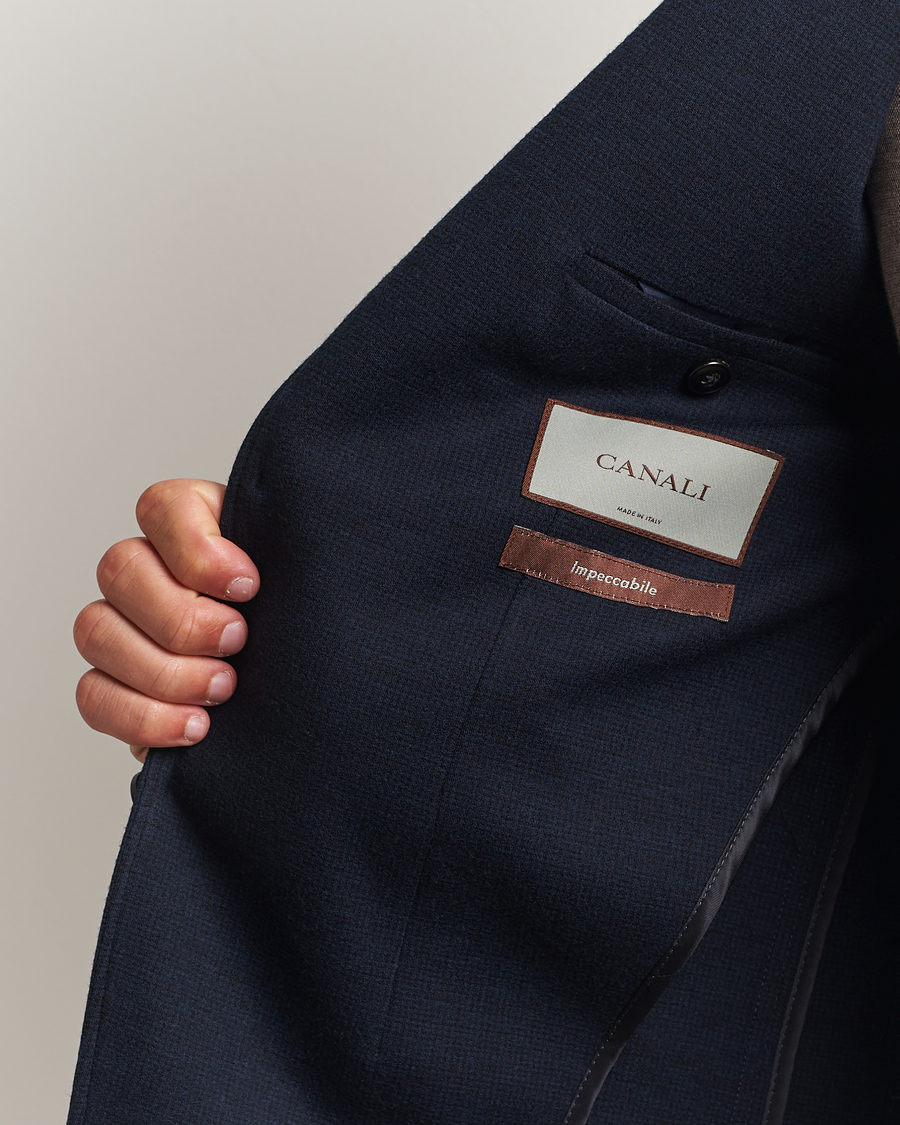Homme | Blazers | Canali | Wool Houndstooth Jersey Blazer Navy