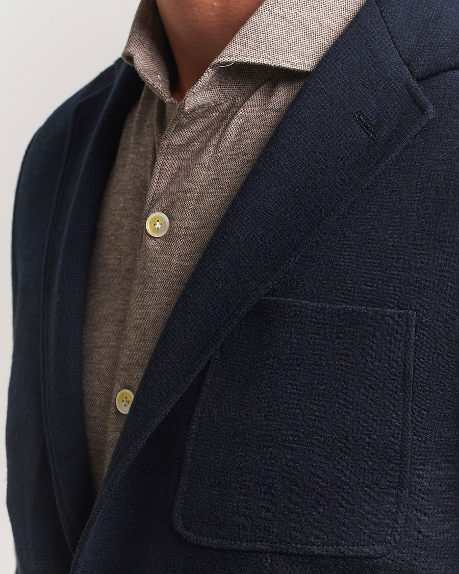 Homme | Blazers | Canali | Wool Houndstooth Jersey Blazer Navy