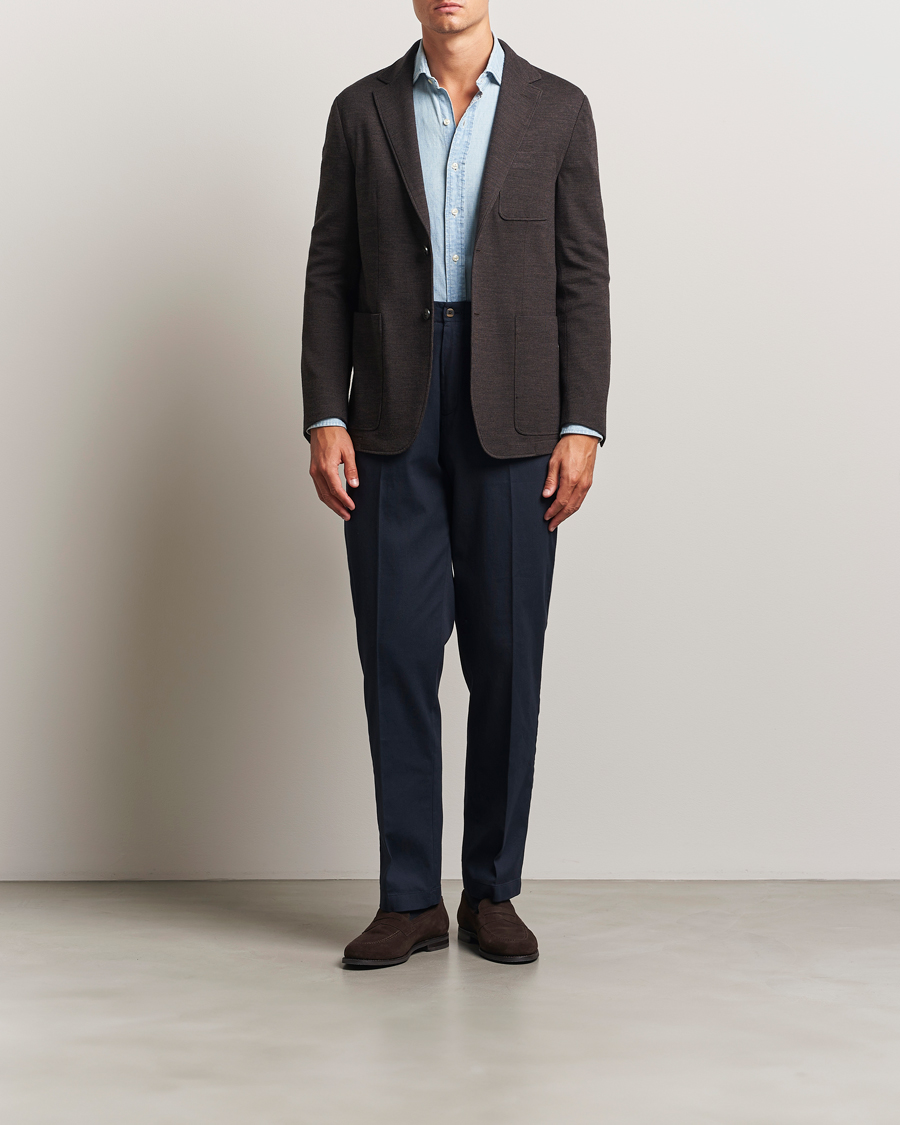 Homme | Blazers | Canali | Wool Houndstooth Jersey Blazer Dark Brown