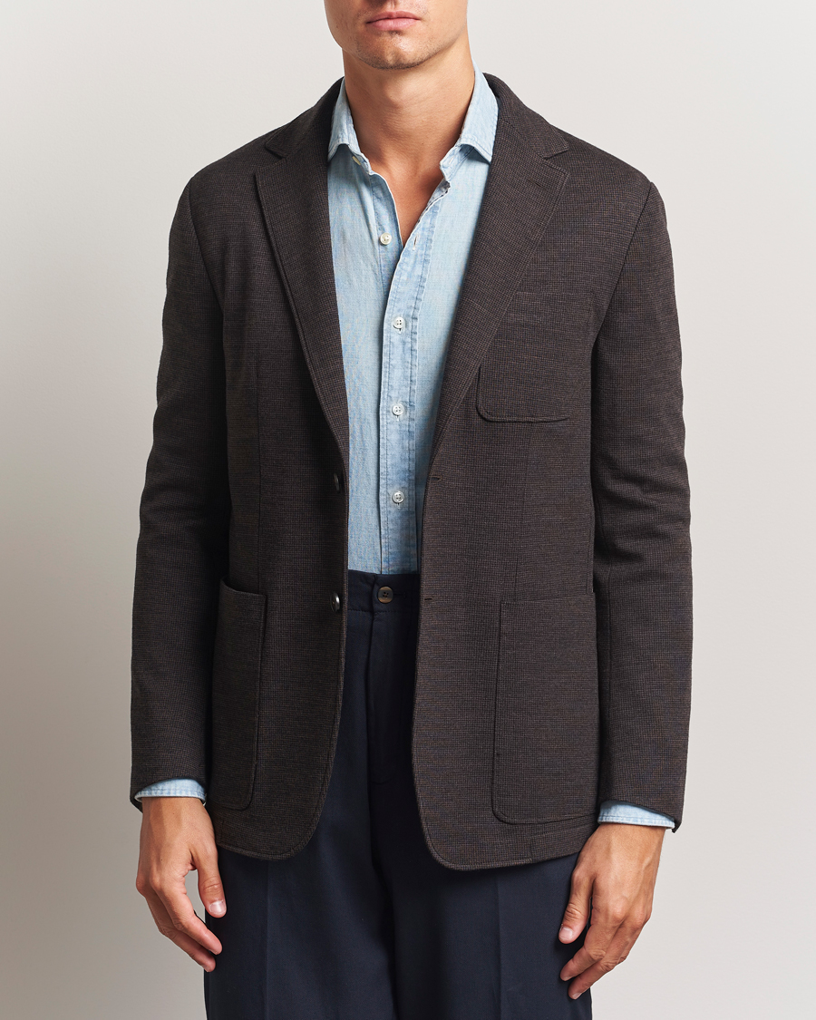 Homme | Blazers | Canali | Wool Houndstooth Jersey Blazer Dark Brown
