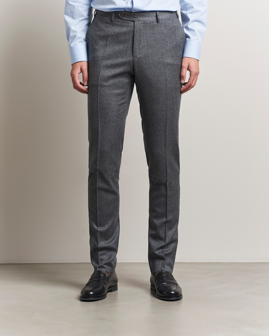 Homme | Pantalons | Canali | Slim Fit Flannel Trousers Grey Melange