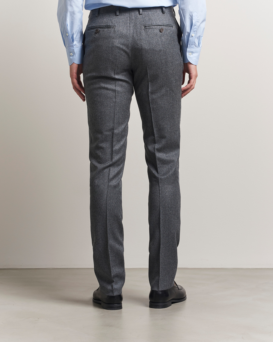 Homme | Pantalons | Canali | Slim Fit Flannel Trousers Grey Melange