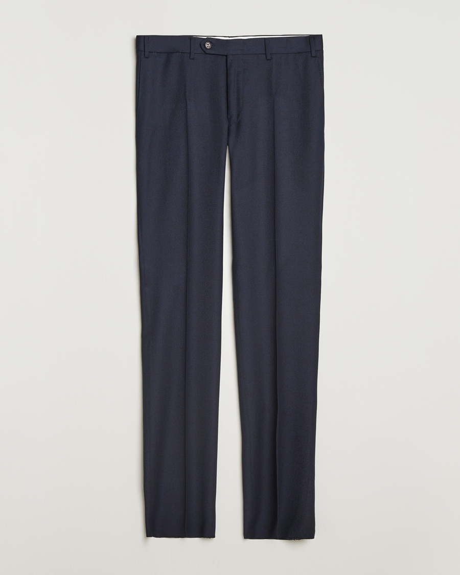 Homme | Pantalons | Canali | Slim Fit Flannel Trousers Navy