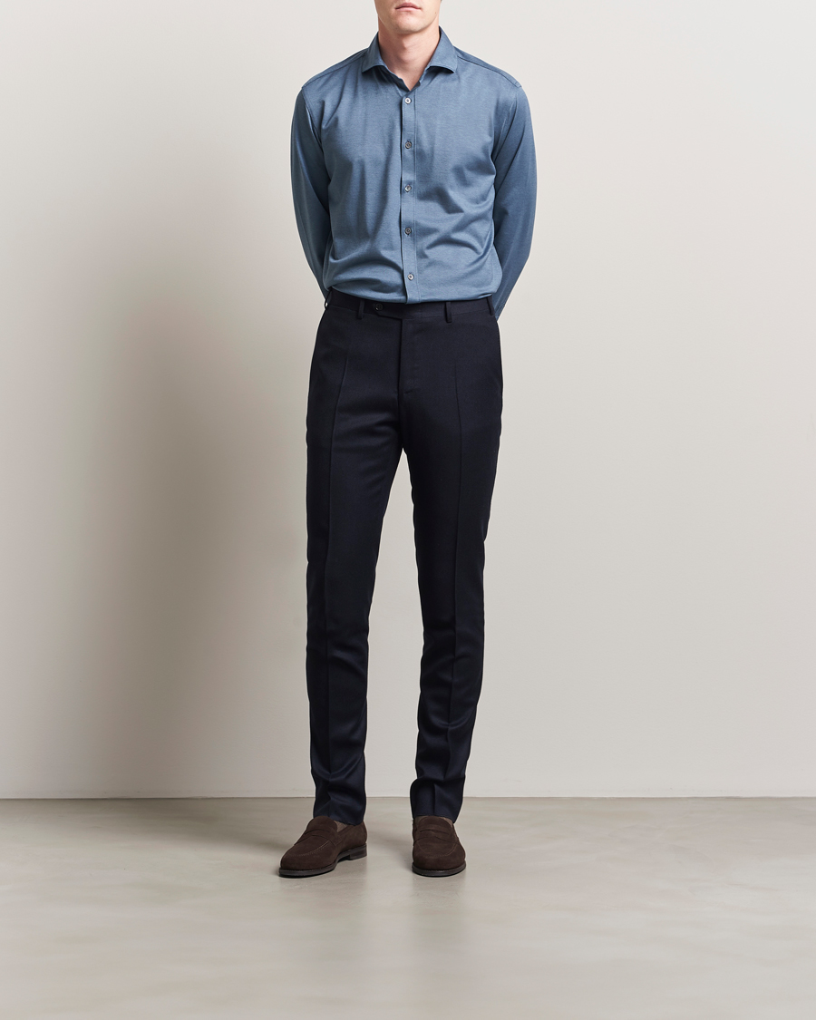 Homme | Pantalons | Canali | Slim Fit Flannel Trousers Navy