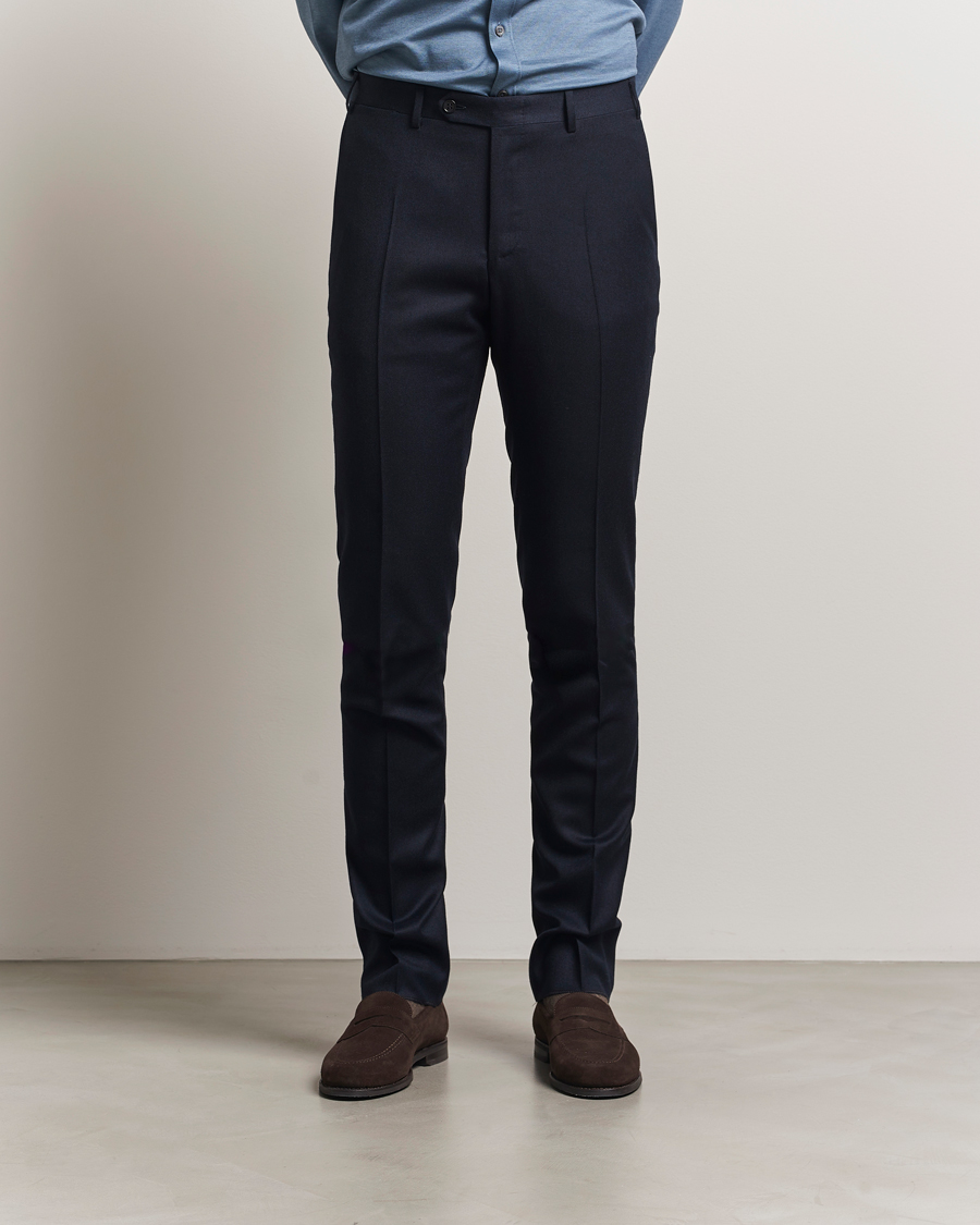 Homme | Pantalons | Canali | Slim Fit Flannel Trousers Navy