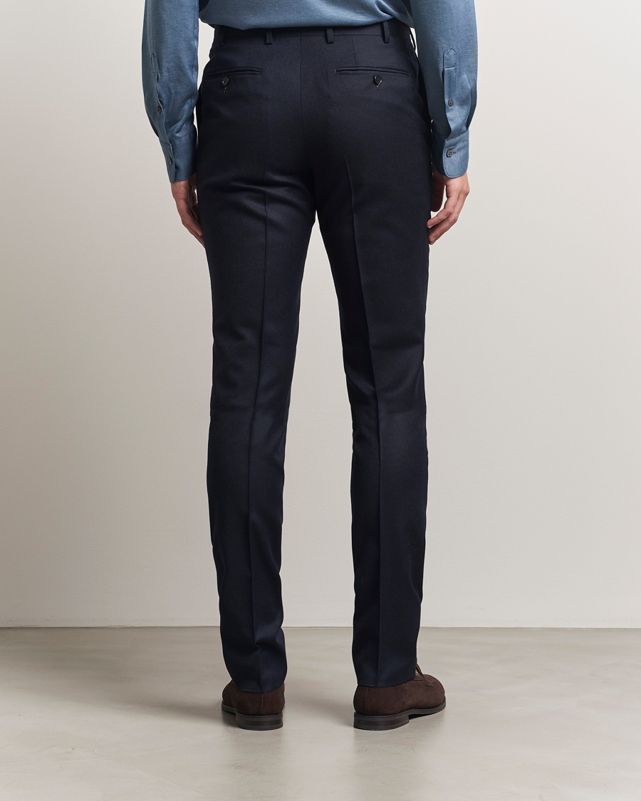 Homme | Pantalons | Canali | Slim Fit Flannel Trousers Navy