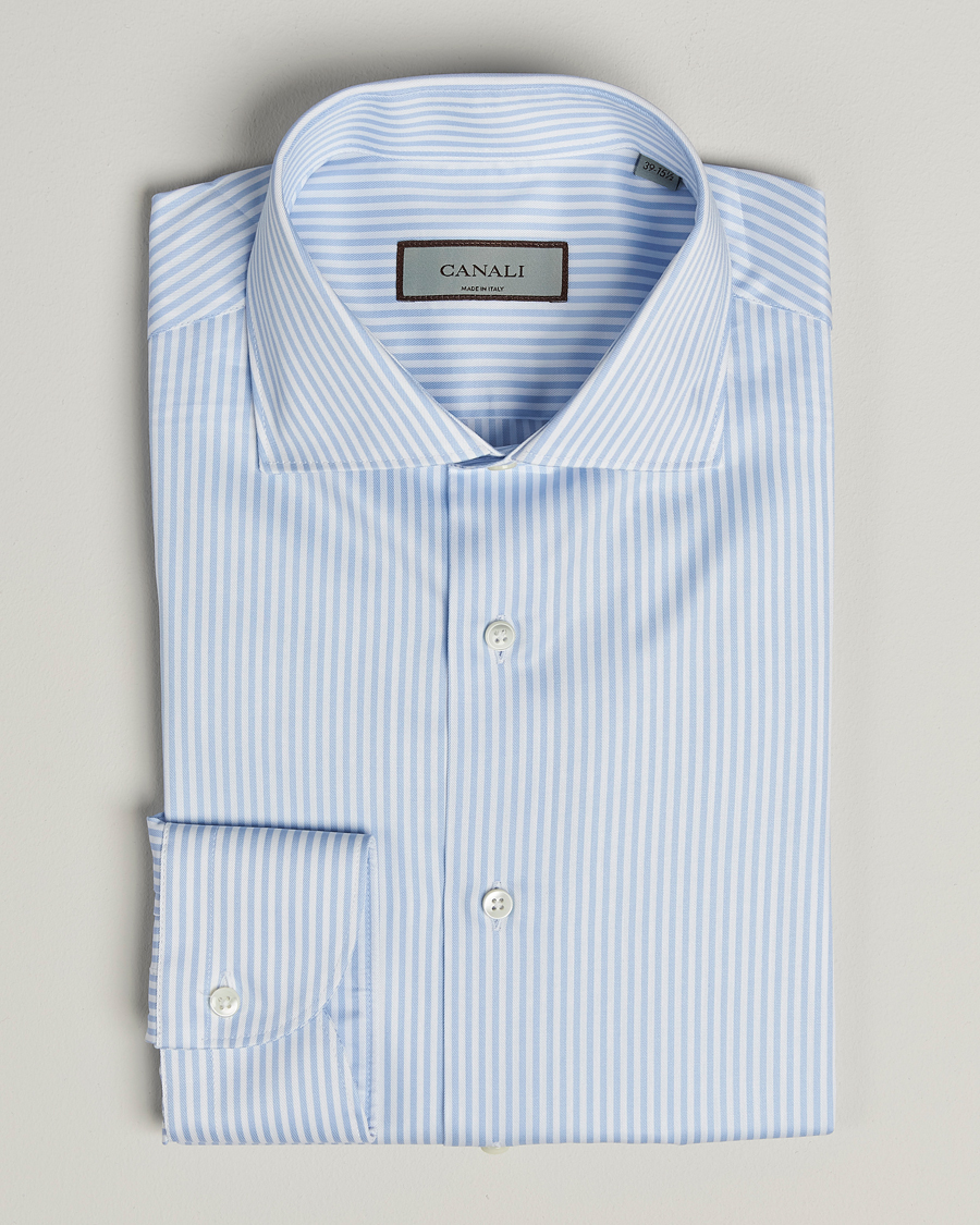 Homme | Chemises | Canali | Slim Fit Cotton Shirt Light Blue Stripe