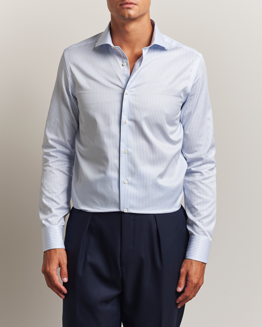 Homme | Chemises | Canali | Slim Fit Cotton Shirt Light Blue Stripe