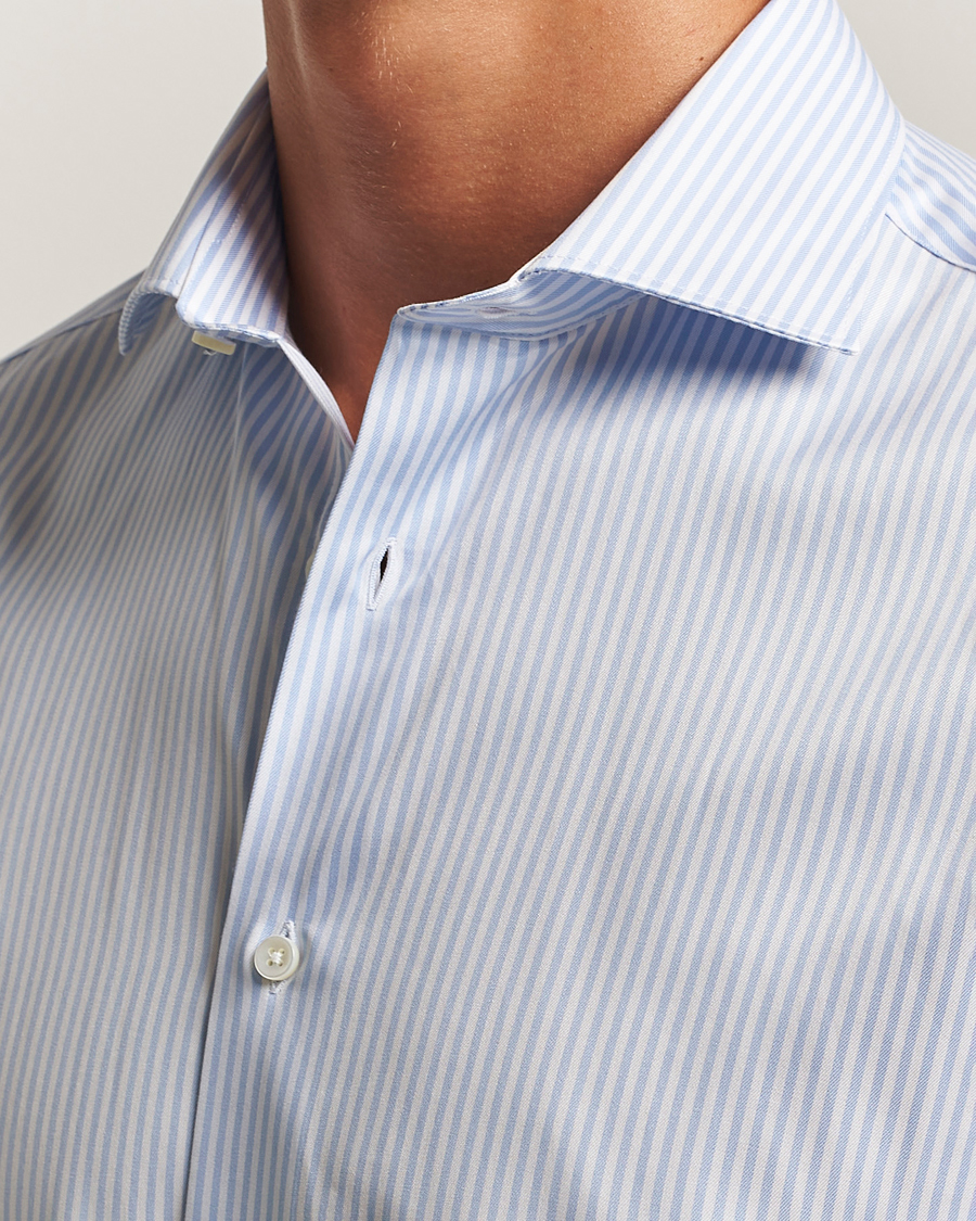 Homme | Chemises | Canali | Slim Fit Cotton Shirt Light Blue Stripe