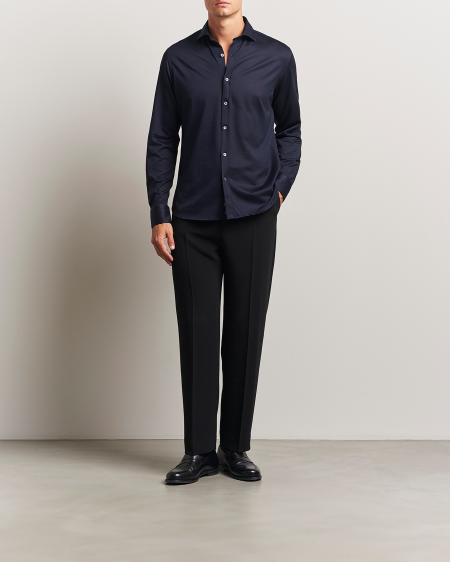 Homme | Chemises | Canali | Jersey Piquet Shirt Navy