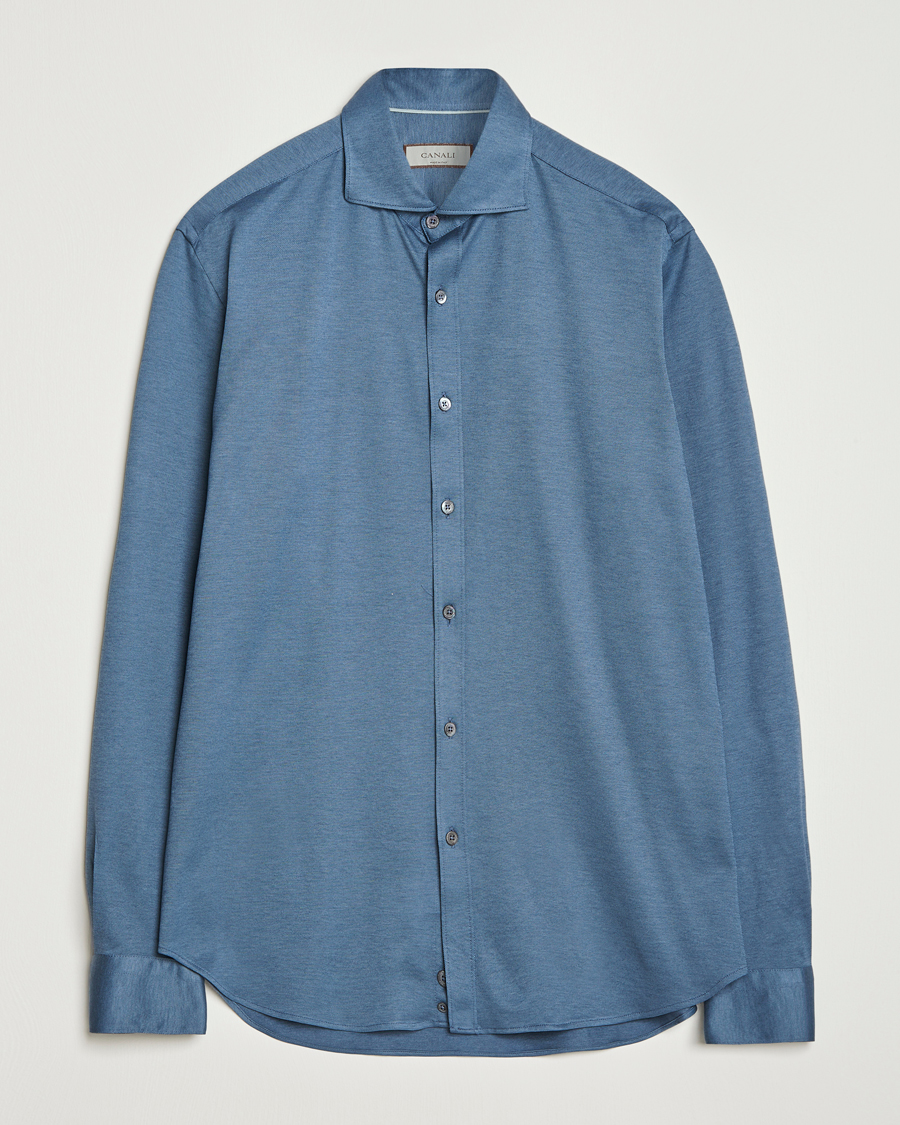 Homme | Chemises | Canali | Jersey Piquet Shirt Blue
