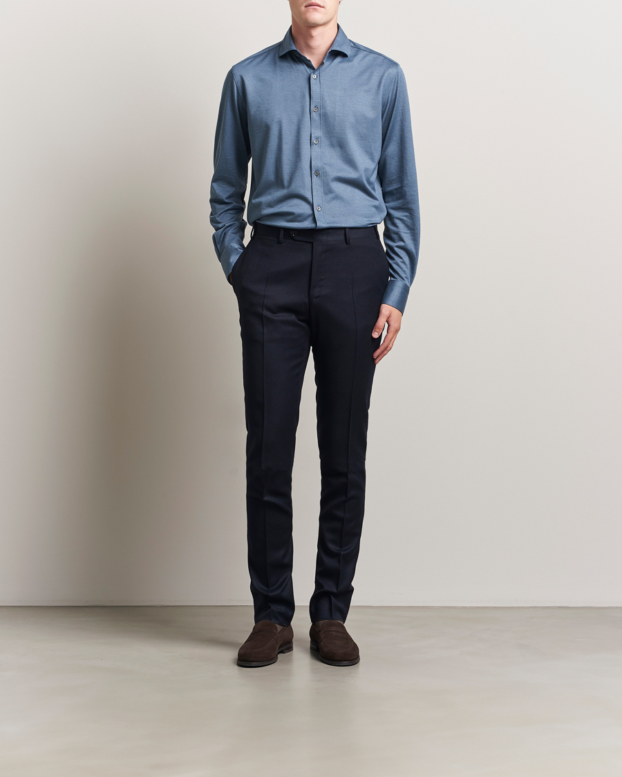 Homme | Chemises | Canali | Jersey Piquet Shirt Blue