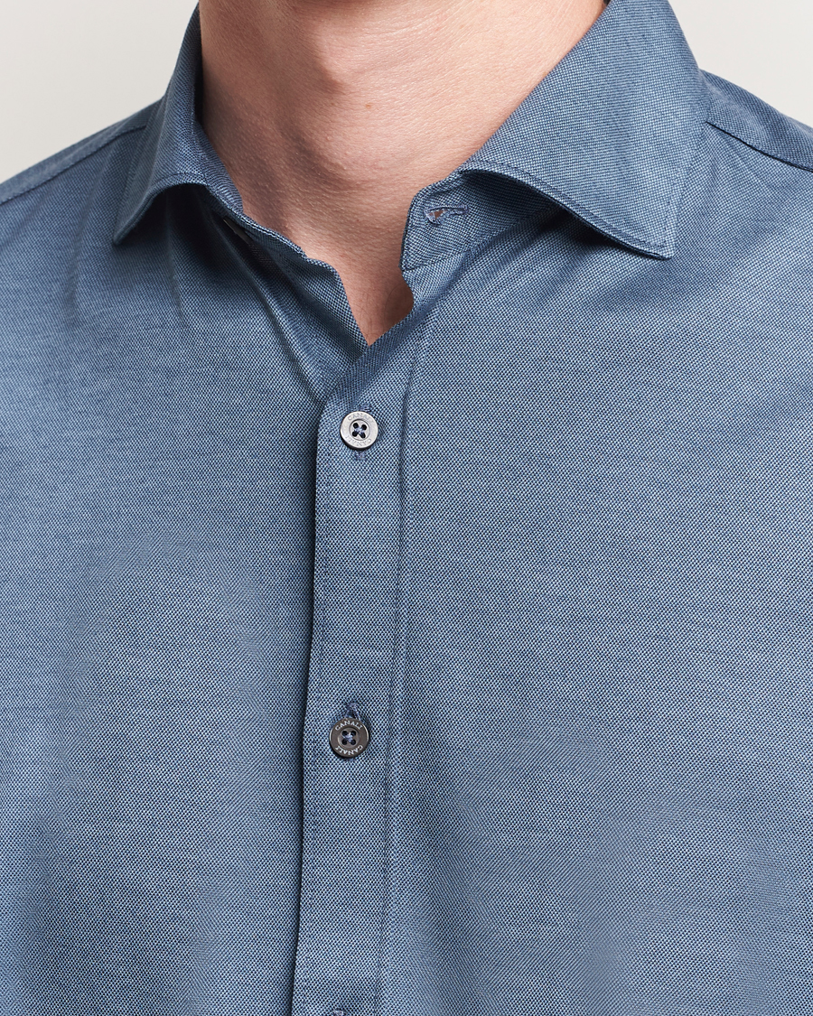 Homme | Chemises | Canali | Jersey Piquet Shirt Blue