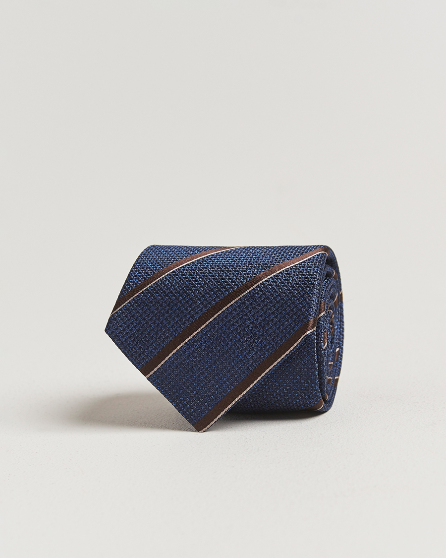 Homme | Cravates | Canali | Regimental Stripe Silk Tie Navy/Brown