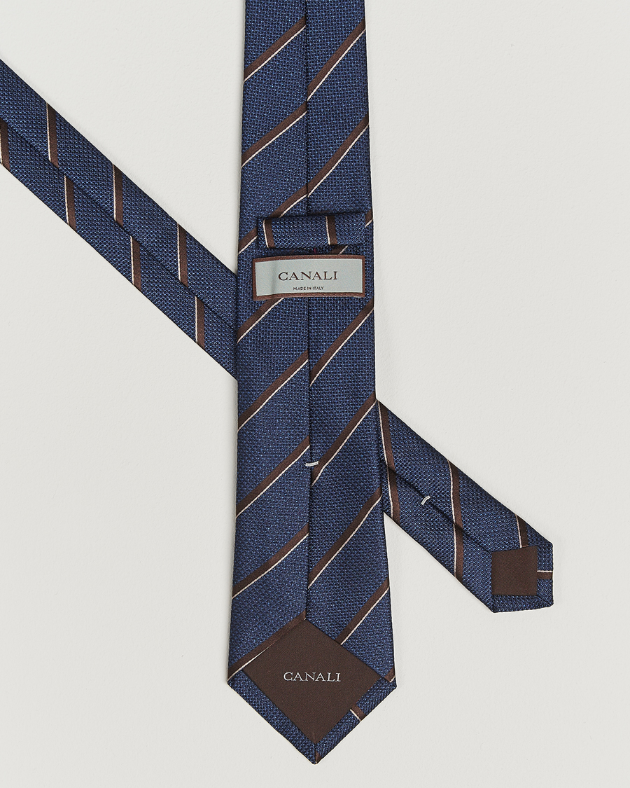 Homme | Cravates | Canali | Regimental Stripe Silk Tie Navy/Brown