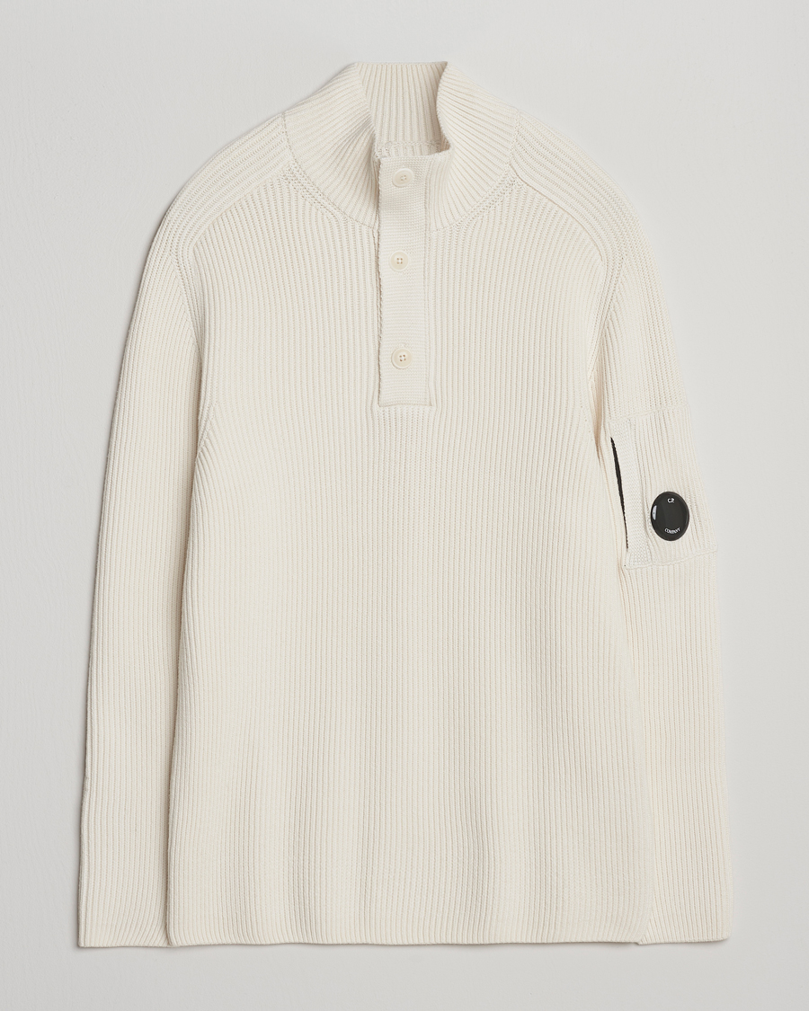 Homme | Pulls Et Tricots | C.P. Company | Full Rib Knitted Cotton Half Button White