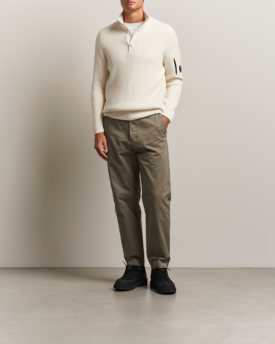 Homme | Pulls Et Tricots | C.P. Company | Full Rib Knitted Cotton Half Button White