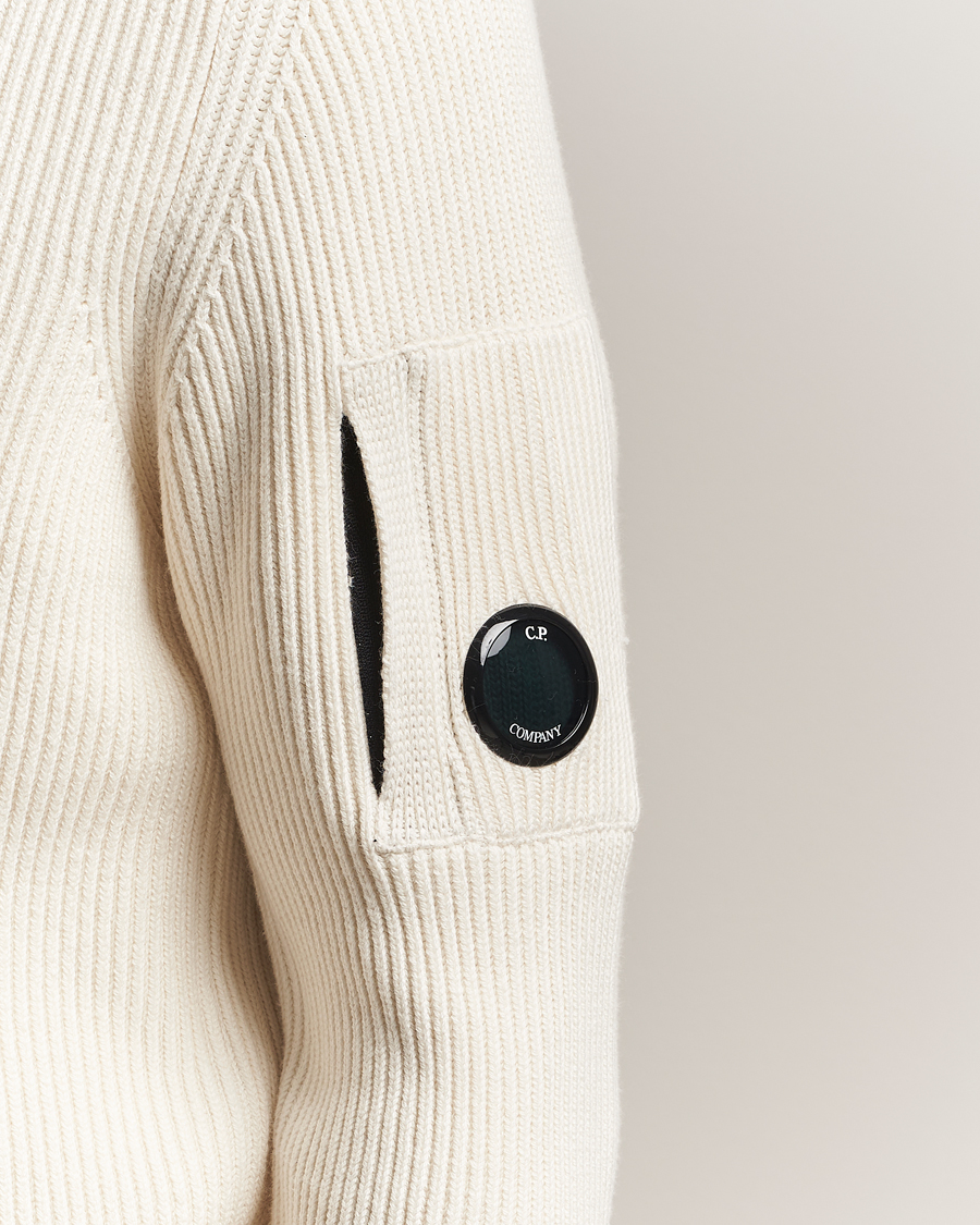 Homme | Pulls Et Tricots | C.P. Company | Full Rib Knitted Cotton Half Button White