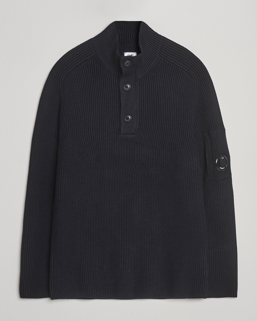 Homme | Pulls Et Tricots | C.P. Company | Full Rib Knitted Cotton Half Button Black