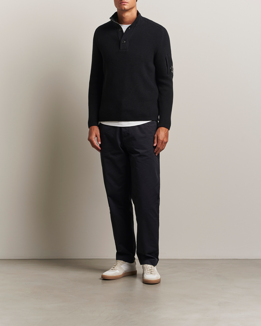 Homme | Pulls Et Tricots | C.P. Company | Full Rib Knitted Cotton Half Button Black