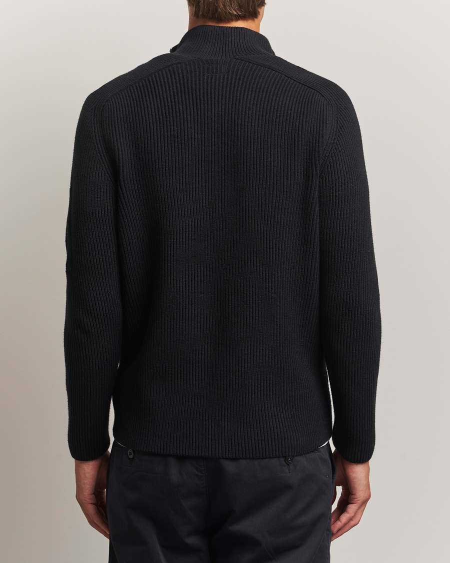Homme | Pulls Et Tricots | C.P. Company | Full Rib Knitted Cotton Half Button Black