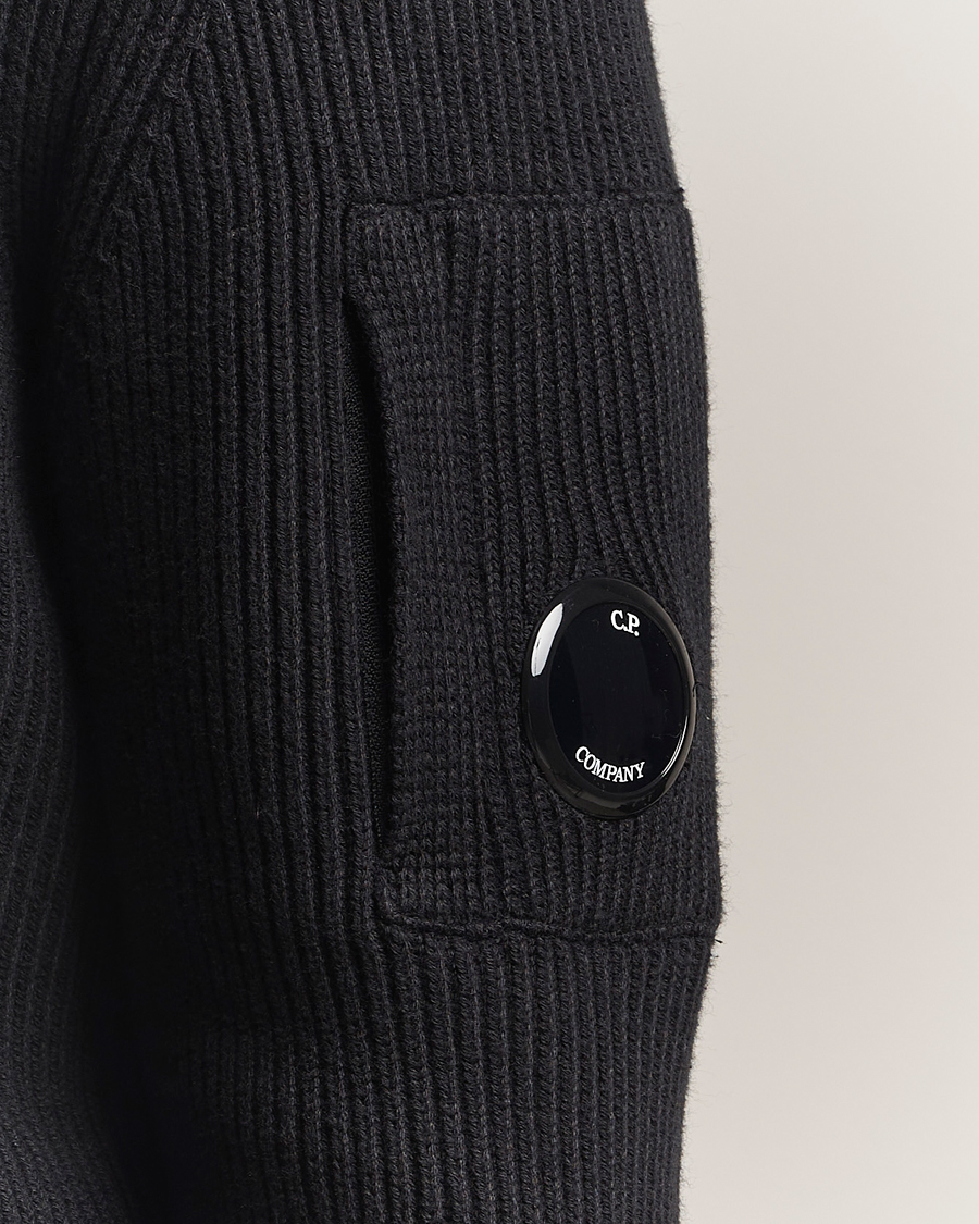Homme | Pulls Et Tricots | C.P. Company | Full Rib Knitted Cotton Half Button Black