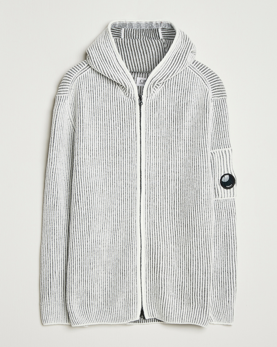Homme | Pulls Et Tricots | C.P. Company | Knitted Full Zip Hood White/Grey