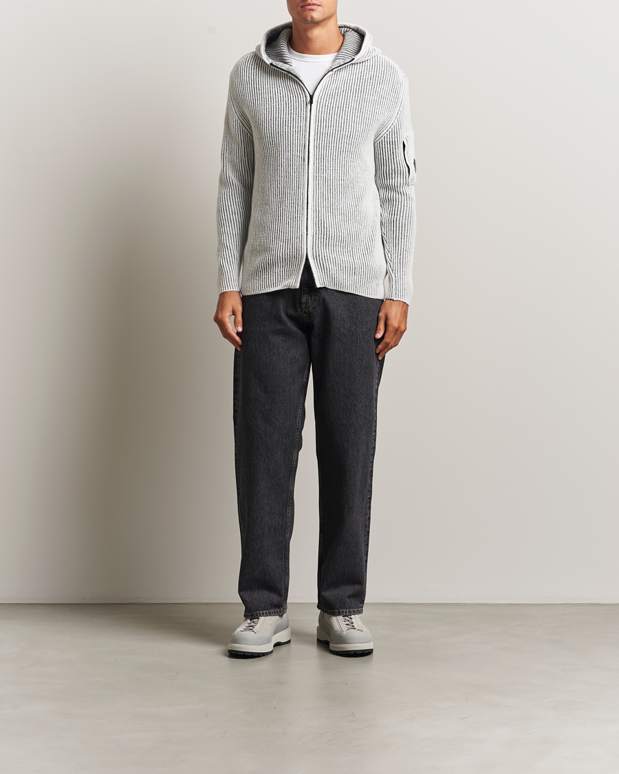 Homme | Pulls Et Tricots | C.P. Company | Knitted Full Zip Hood White/Grey