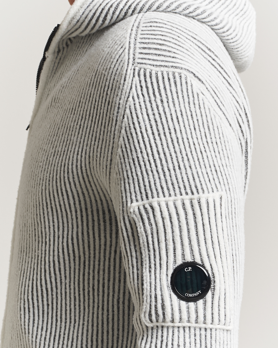Homme | Pulls Et Tricots | C.P. Company | Knitted Full Zip Hood White/Grey