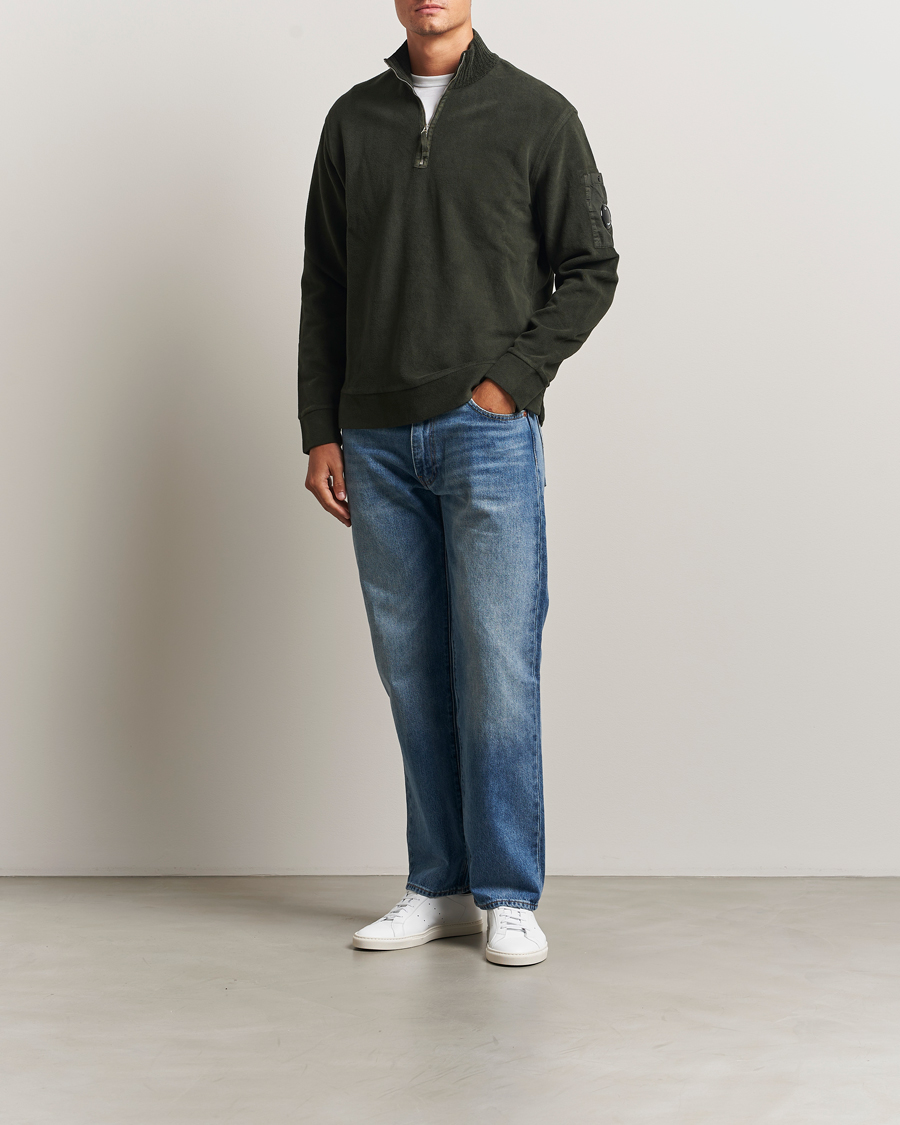 Homme | Pulls Et Tricots | C.P. Company | Brushed Emerized Diagonal Fleece Half Zip Dark Green