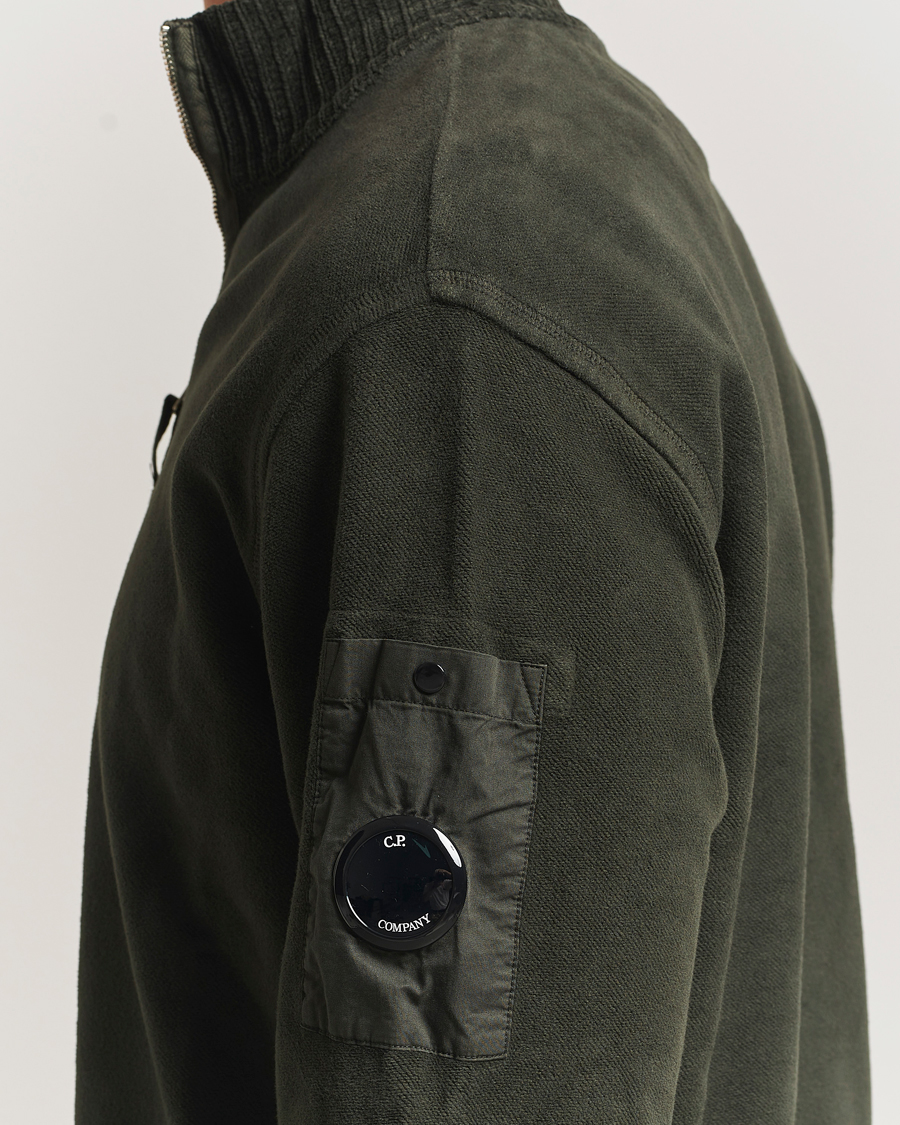 Homme | Pulls Et Tricots | C.P. Company | Brushed Emerized Diagonal Fleece Half Zip Dark Green
