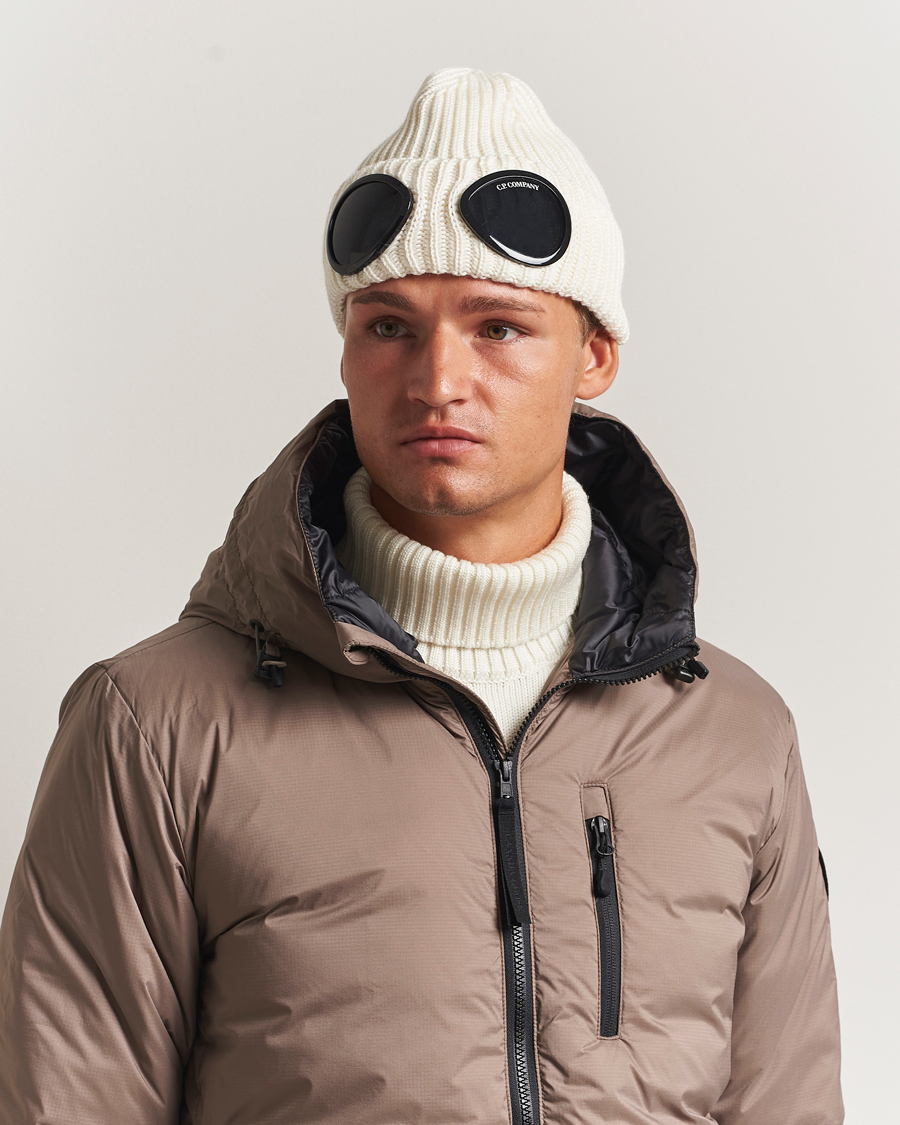 Homme | C.P. Company Knitted Merino Goggle Beanie White | C.P. Company | Knitted Merino Goggle Beanie White